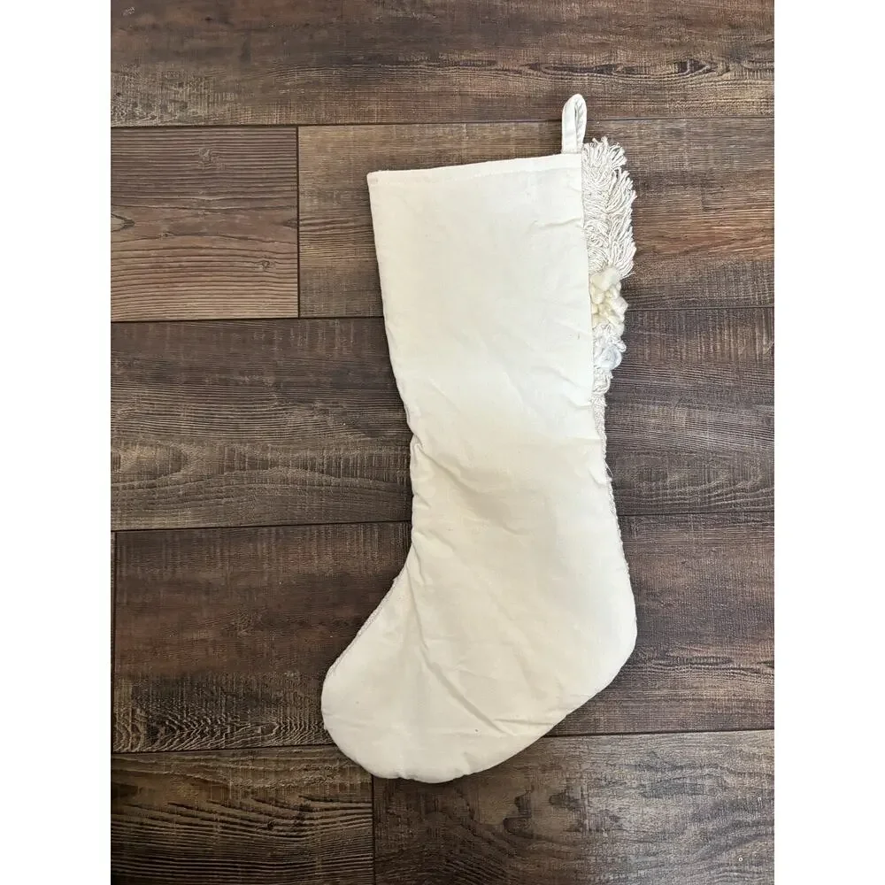 World Market Neutral Boho Bohemian Ivory Cream Gold Christmas Stocking 19